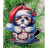 Generic Shih Tzu Dog Santa Pup in Merry Christmas Tea Cup Ornament