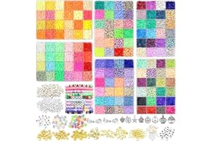 BIBOKLTIY Clay Beads Bracelet Making Kit, 6 Boxes 144 Colors 15000pcs Flat Beads Kit for Jewelry Making, Polymer Heishi Beads Friendship Bracelet Kit, Clay Bead Set with Charms Crafts