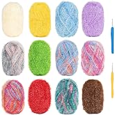 Coopay 12 Colors Scrubby Yarn for Dishcloths with Step-by-Step Tutorials | Polyester String Gritty Texture Yarn for Scrubbies in Kitchen &amp; Bath, Crochet &amp; Knitting, Rainbow Sparkly Yarn for DIY Crafts