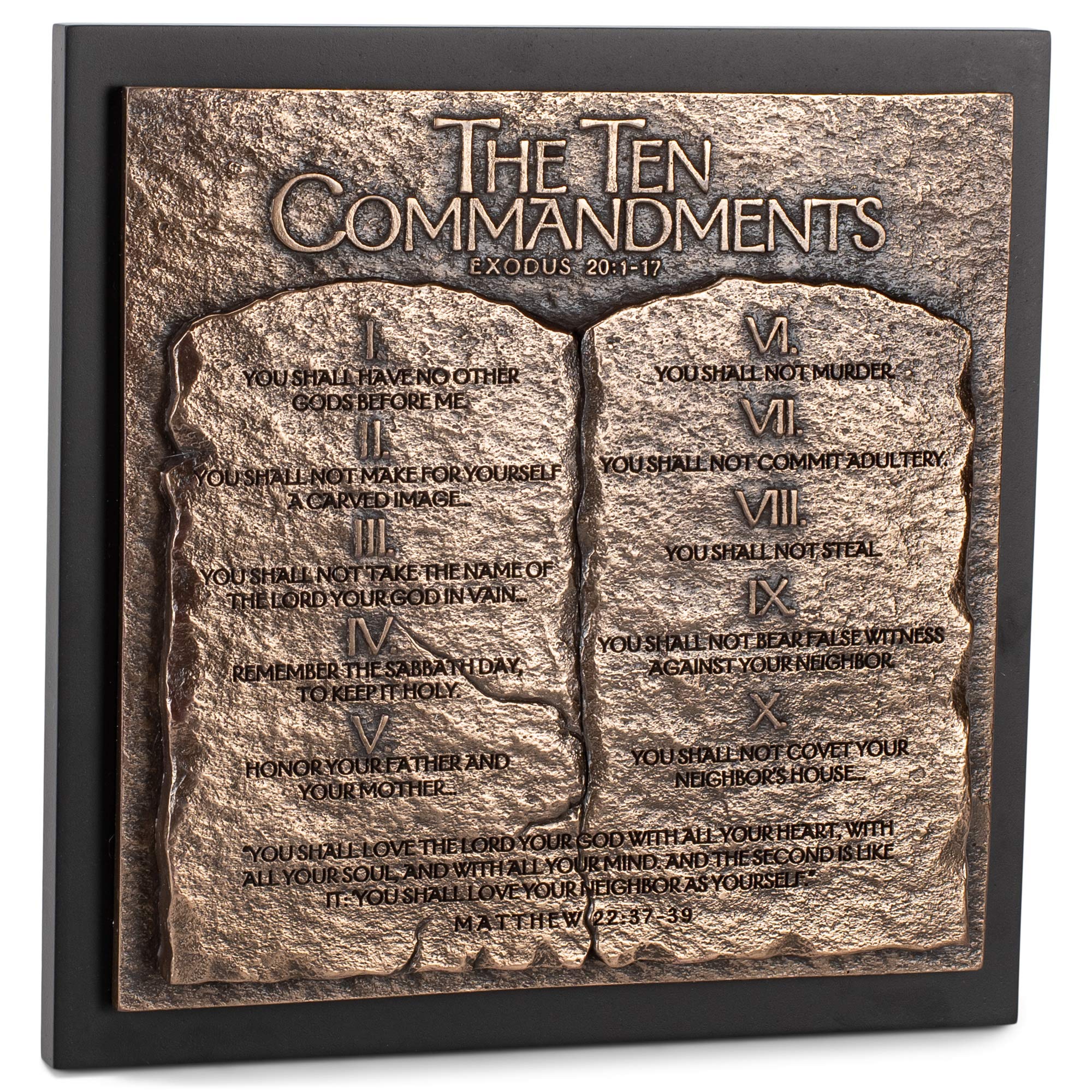The Ten Commandments Hammered Bronze Tone 8.75 x 8.75 Cast Stone Sculpture Plaque
