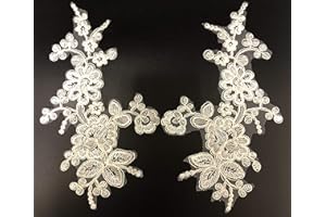 PEPPERLONELY 1 Pair Off White Embroidered Flower Lace Applique for DIY Sewing Wedding Dress Shoes, 25 X 14 cm