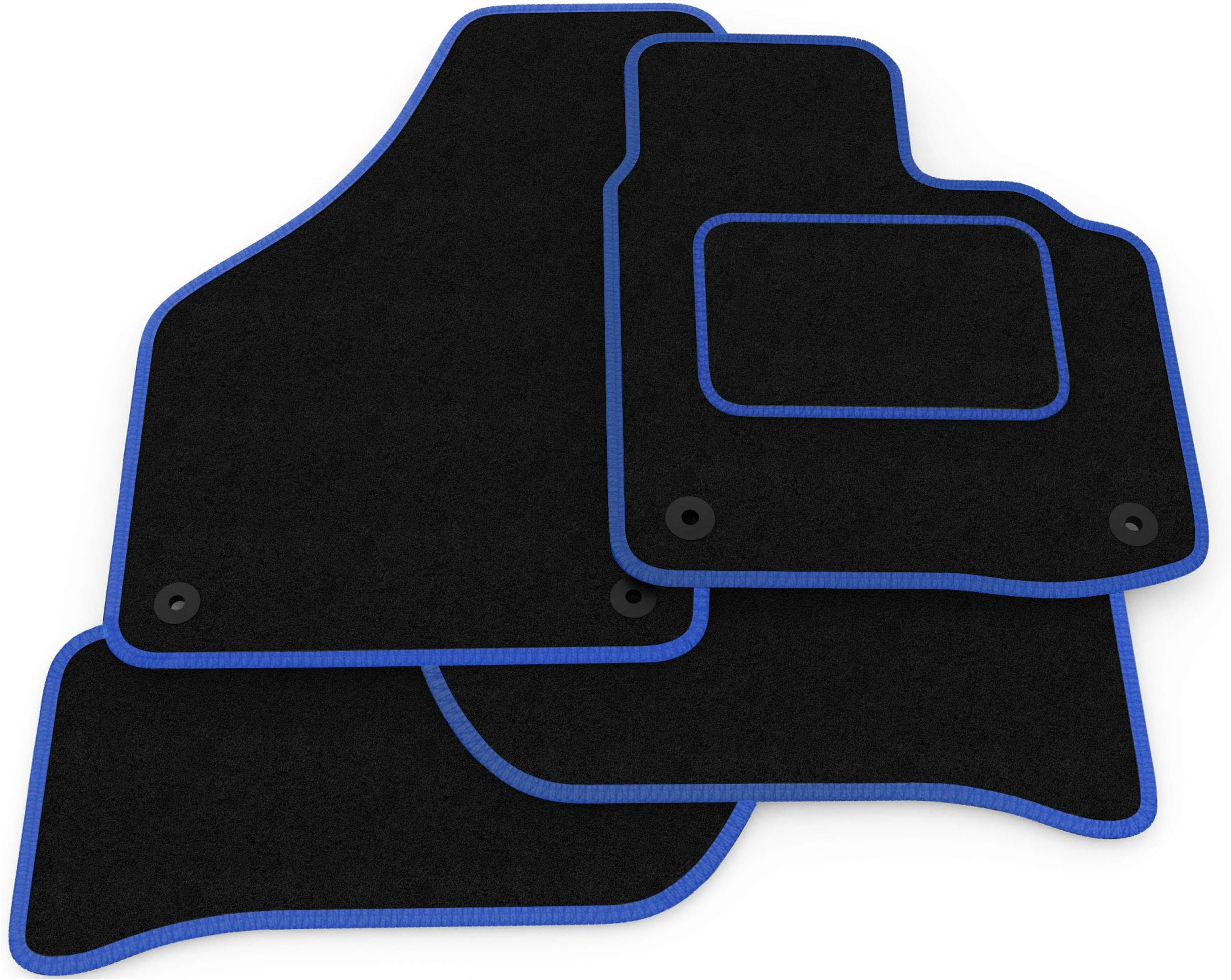 (Q198:CT65) 4 Piece Renault (2013-2018) Clio Vehicle Specific Car Mat Set Black Carpet Blue Trim