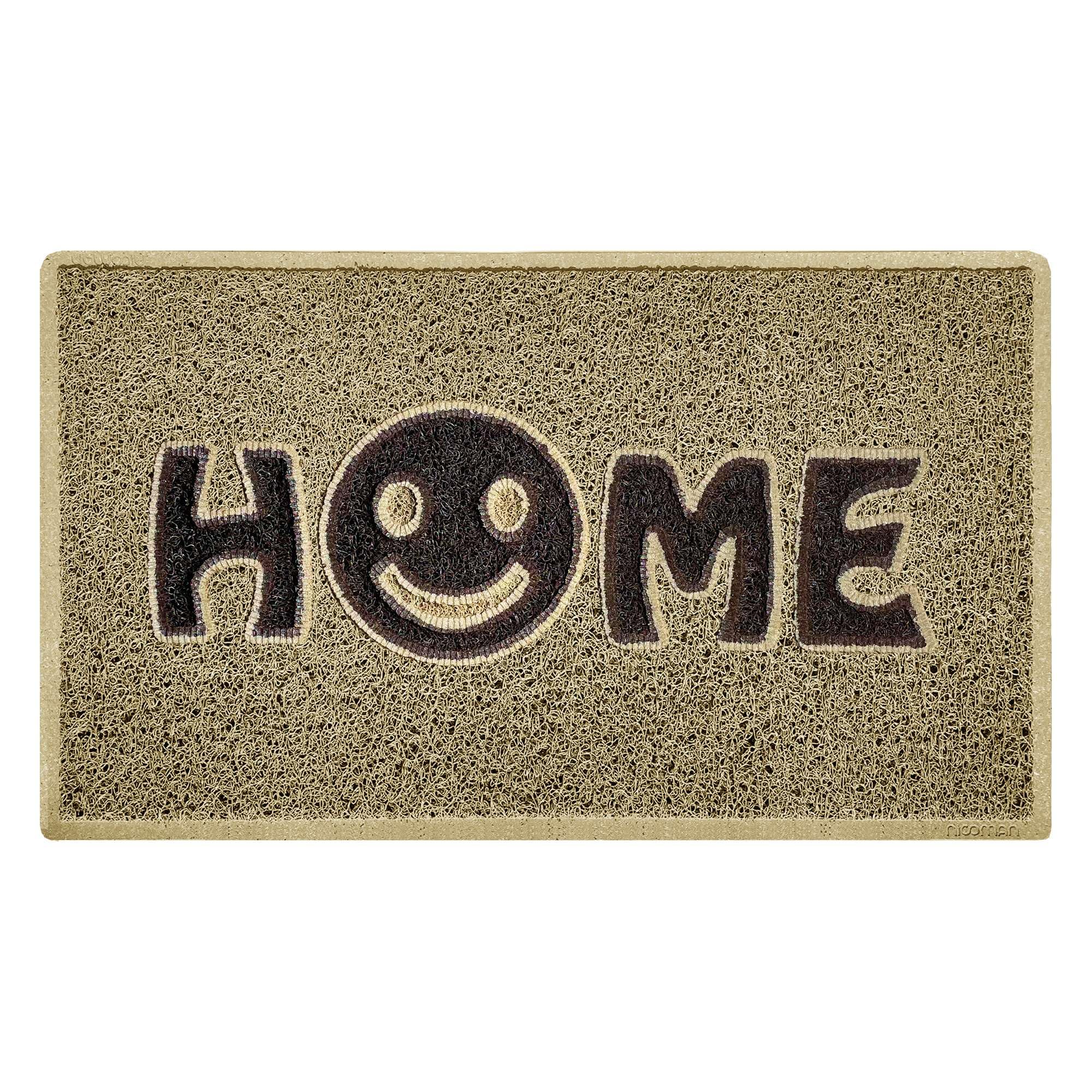 Nicoman Happy Smile Face Home Door Mat｜Welcome Barrier Dirt-Trapper Floor Mat｜Patio Garden Conservatory Doormat｜Indoor Outdoor Smile Matt (Beige with Brown)