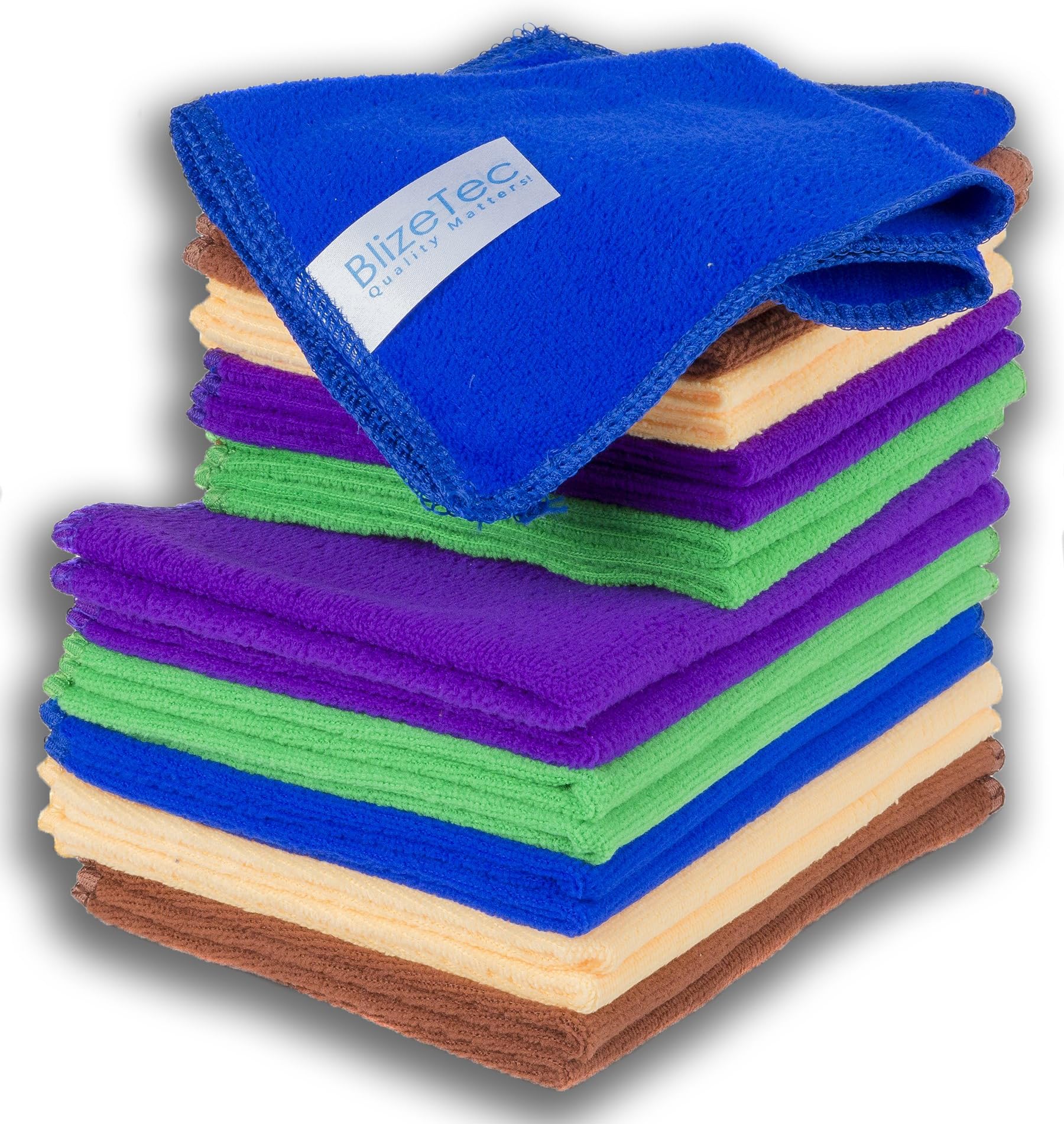 BlizeTec Microfiber Cleaning Cloth All-Purpose Towels; 5 Color and 2 Size (20 Pack)