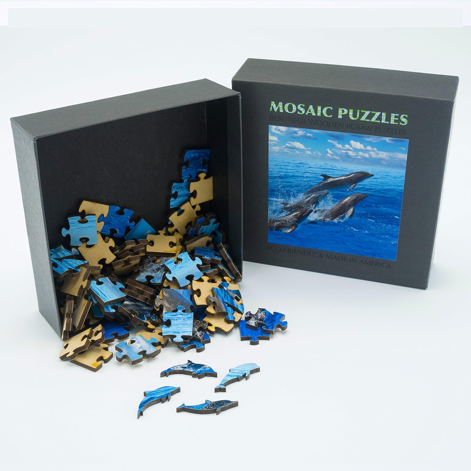 Mosaic Puzzles Wooden Jigsaw Puzzle Dolphins Jumping 104 Unique Pieces Challenge Any Puzzle Lover From Ages 8 To 98 Made In The Usa By Zen Art
