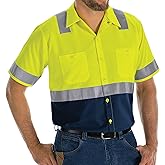 Red Kap Men's Hi-Vis SS Colorblock Ripstop Work Shirt-Type R, Class 2, Fluorescent Yellow/Green/Navy, 2X-Large