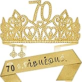 HnoonZ 70th Birthday Decorations,70th Birthday Gifts for Women,70th Birthday,Happy 70th Birthday Decorations,70th Birthday Sash,70th Birthday Crown,70th Birthday Tiara,70th Birthday Gifts