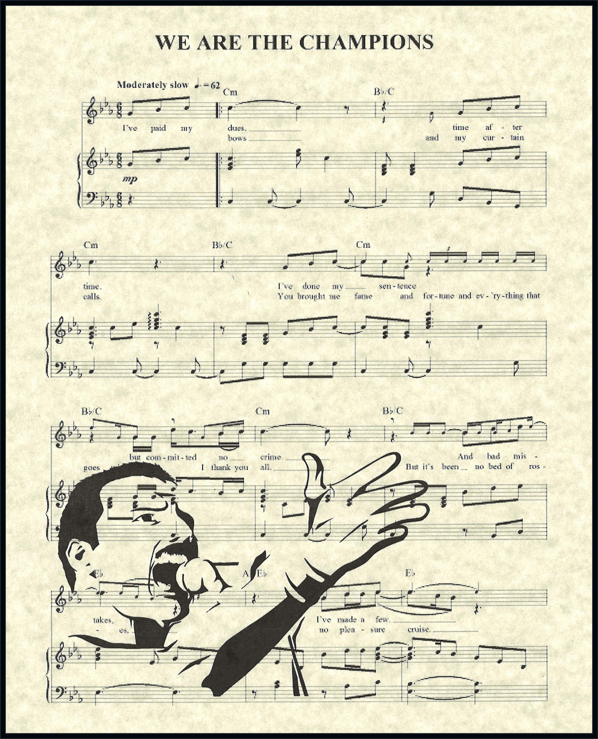 We Are The Champions Music Sheet Artwork Print Picture Home Office Bedroom Nursery Kitchen Wall Decor - unframed