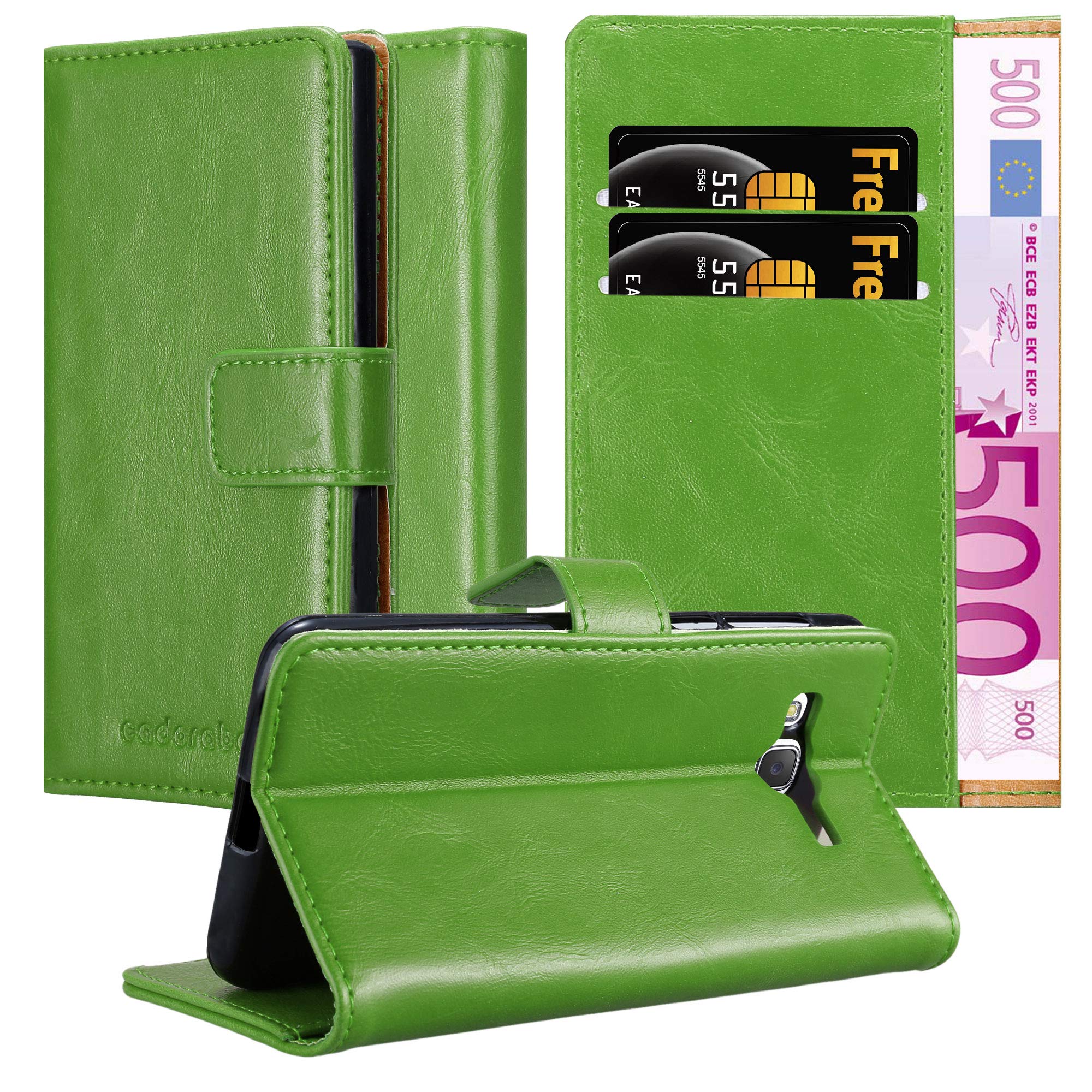 cadorabo Book Case works with Samsung Galaxy J7 2015 in GRASS GREEN - with Magnetic Closure, Stand Function and Card Slot - Wallet Etui Cover Pouch PU Leather Flip