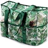 KUAK Mesh Beach Bag, Large Beach Tote with Top Zipper, 9 Pockets, Inner Waterproof Pocket for Family Pool Vacation Essentials