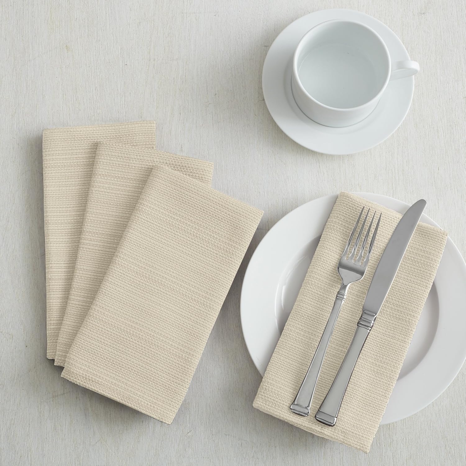 Benson Mills Textured Fabric Napkins (18" x 18" Napkin Set of 4, Flax