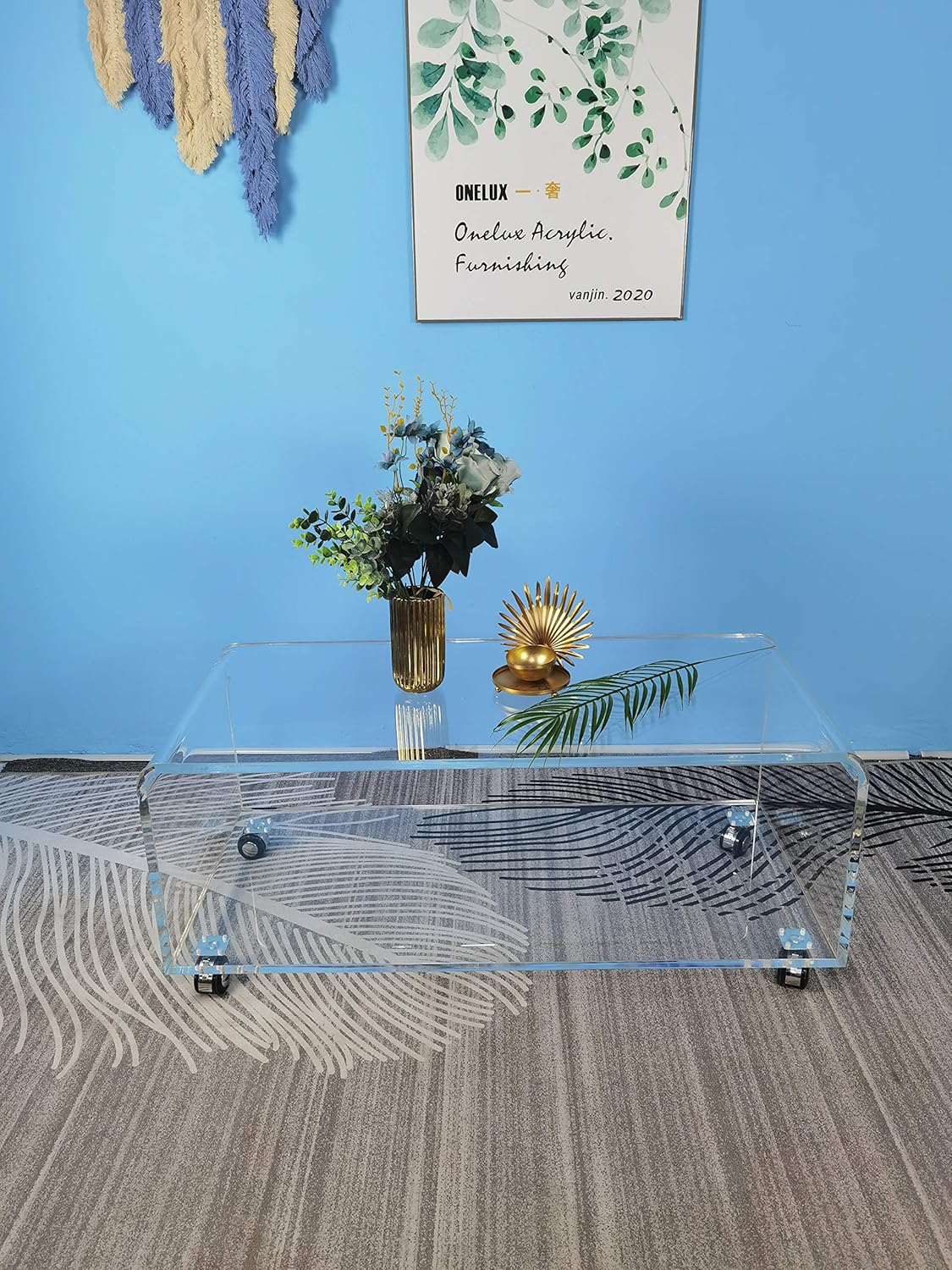 ONELUX Rolling Acrylic TV Stand,Lucite Side Tables on