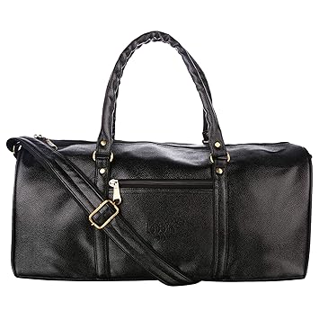 Loggin Vegan Synthetic Leather Travel Duffle Bag (Black)