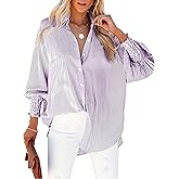 HOTEVE Women's Wrinkle-Resistant Smocked Cuffed Striped Button Shirt with Pocket Oversized Casual Boyfriend Blouse