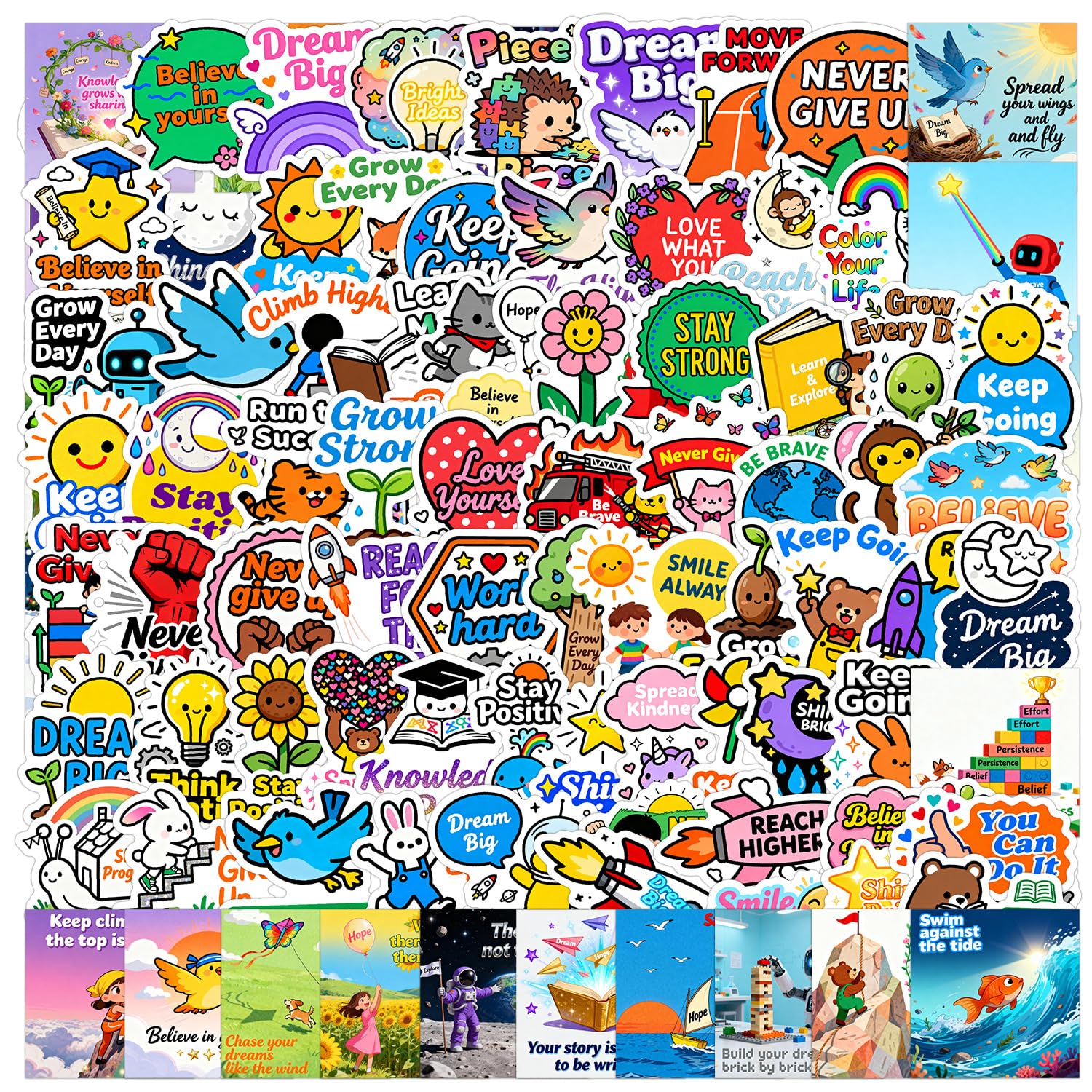 100 PCS Motivational & Inspirational Stickers,Positive Affirmation Sticker Pack Vinyl Skateboard Guitar Door Laptop Luggage Car Bike Water Bottle Birthday Party Supplies Teens Boys and Girls Decals