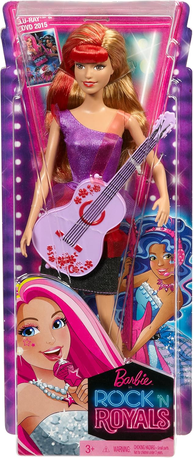 Barbie Rock 'N' Royals Co-Star Rayna Doll with Guitar, Blue,silver - Image 5