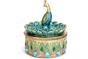 Bits and Pieces Peacock Jewelry Box for Women Small Keepsake Box with Peacock Figurine Lid - Decorative Boxes for Home Decor