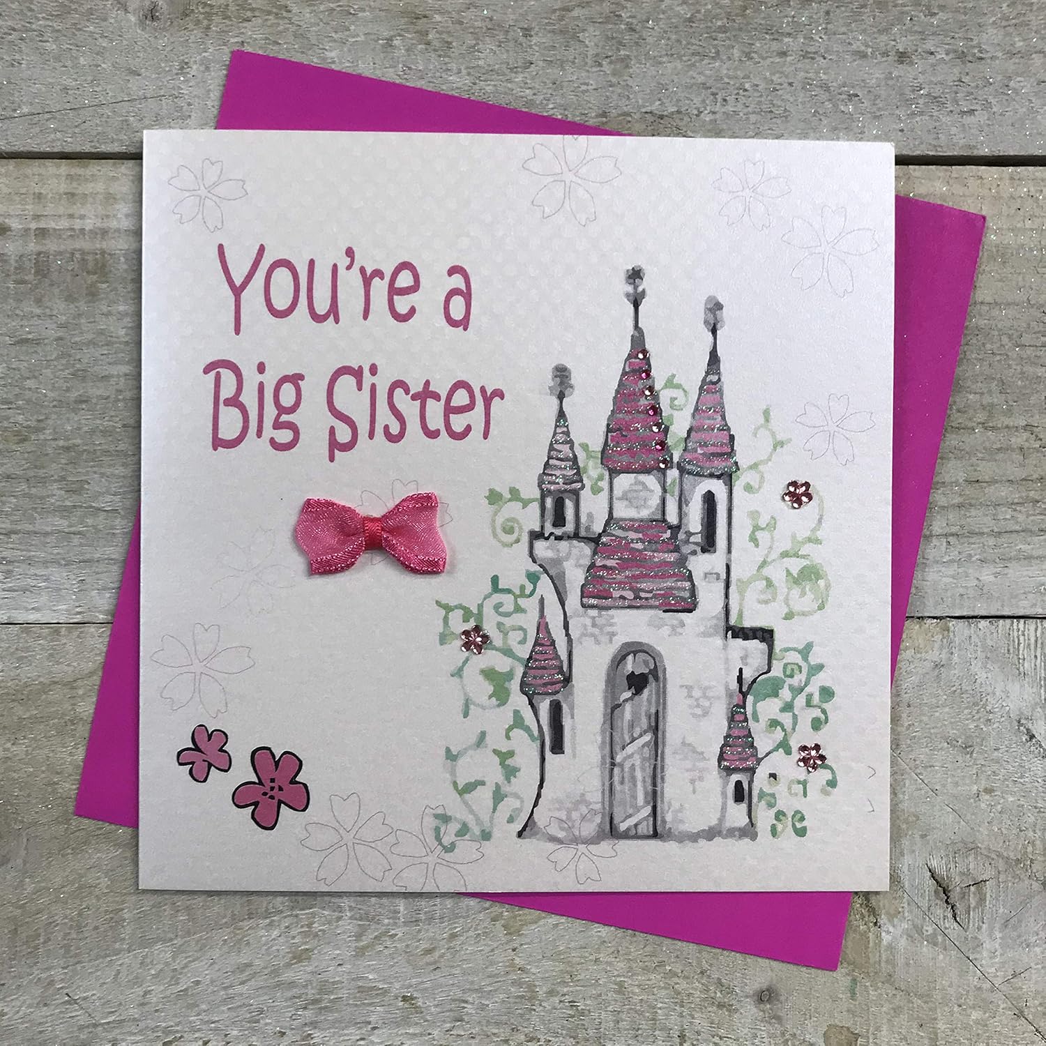 White Cotton Cards Princess Castle You’re a Big Sister Handmade New Baby Card, GL225, 16cm x 16cm