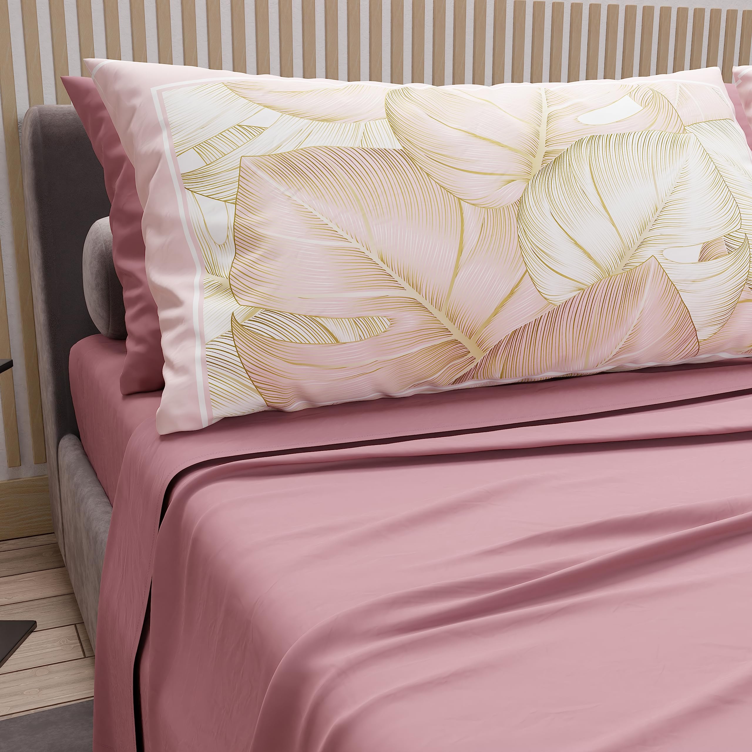 PETTI Artigiani Italiani - Cotton Sheets with Pillowcases in Digital Print, for Single Bed, Complete Top and Bottom Sheet with Corners, Powder, 100% Made in Italy