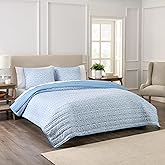 Waverly Kaidyn 3 Piece Quilt Set - Light Weight Printed Microfiber Bedding, King Blue