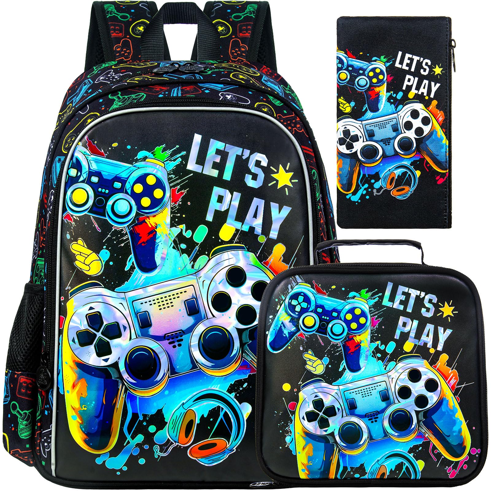 Photo 1 of UFNDC 3PCS Boys Game Backpack, Kids Bookbag with Lunch Box, Water Resistant School Bag for Elementary Preschool Toddler