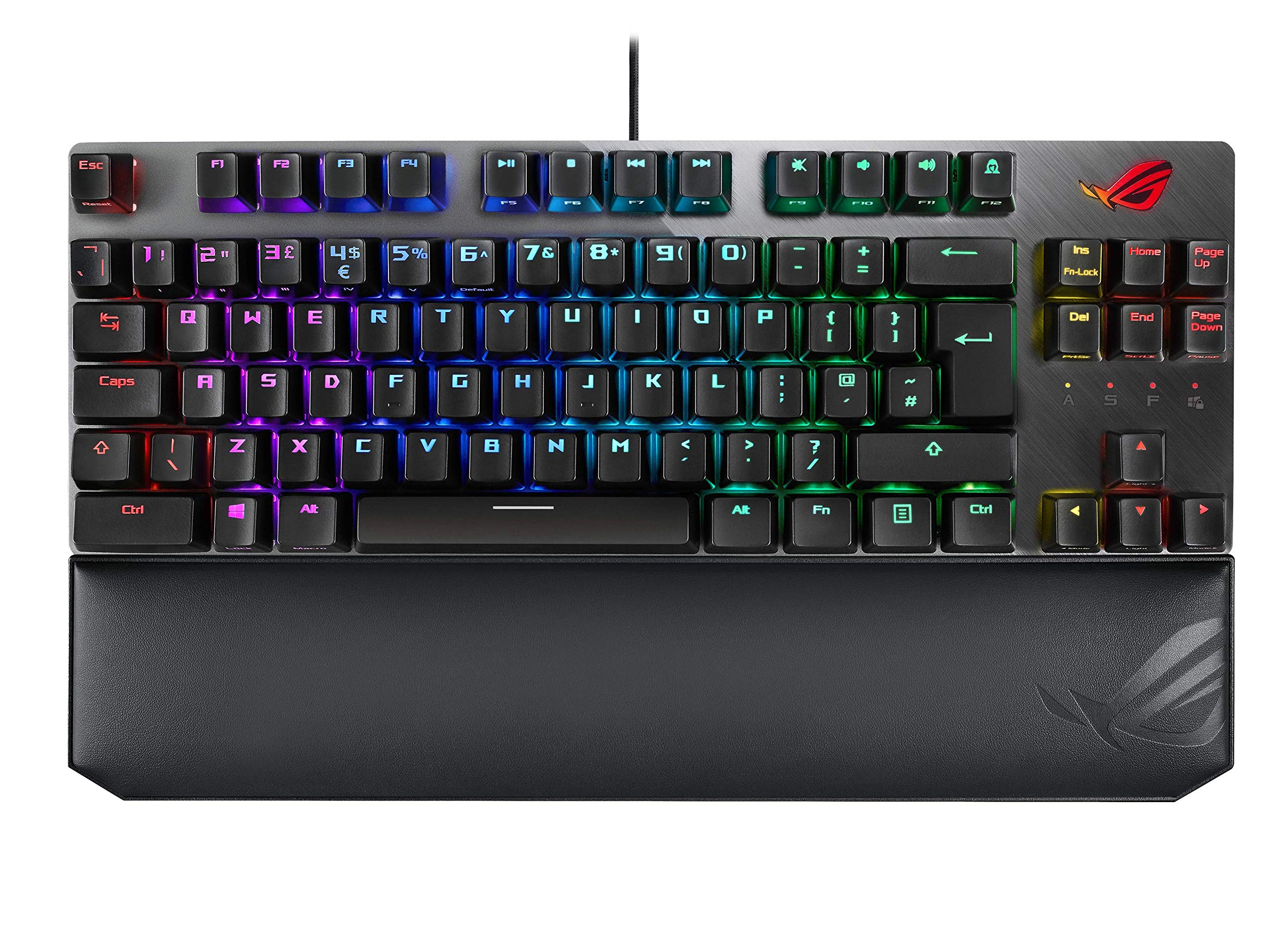ASUS ROG Strix Scope TKL Deluxe 80 RGB Gaming Mechanical Keyboard, Cherry MX Red Switches, ABS Keycaps, Detachable Cable, Wider Ctrl Key, Stealth Key, Wrist Rest, Macro Support-Black, UK Layout