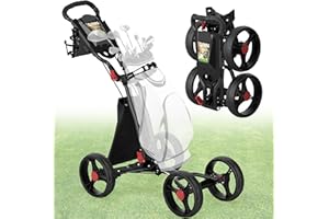 Clyvira 4-Wheel Golf Push Cart, 1-Click Folding, 300 lbs Load Capacity, Large Storage with Cup Holder, Cooler Bag, 10" Durable Wheels with Brake for All-Terrain, CruiseMaster V8 Golf Cart