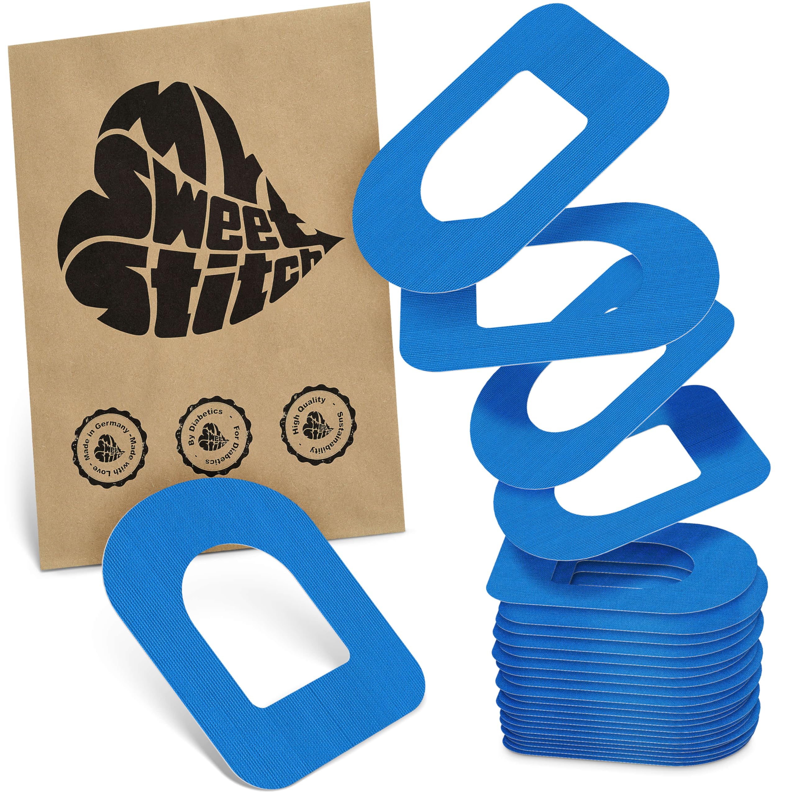 MySweetStitch - 25 x Omnipod Patches, Ring Patch Ø 95 x 72mm, Waterproof, Breathable, Skin-Friendly, Made in Germany, Blue