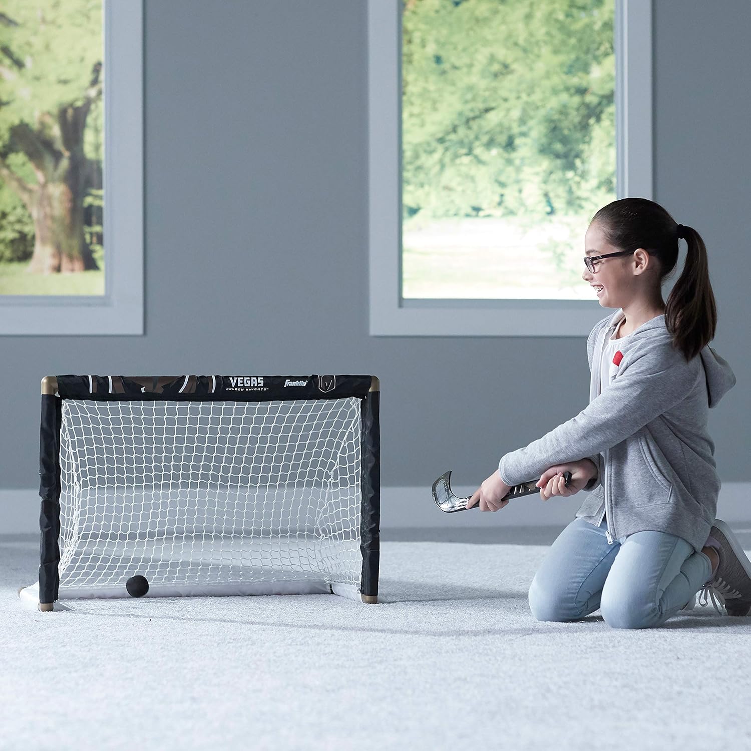 Franklin Sports Vegas Golden Knights Mini Hockey Set - Knee Hockey Goal, Ball, & 2 Hockey Stick Combo Set - Mini Goal Net - NHL Official Hockey Set : Sports & Outdoors