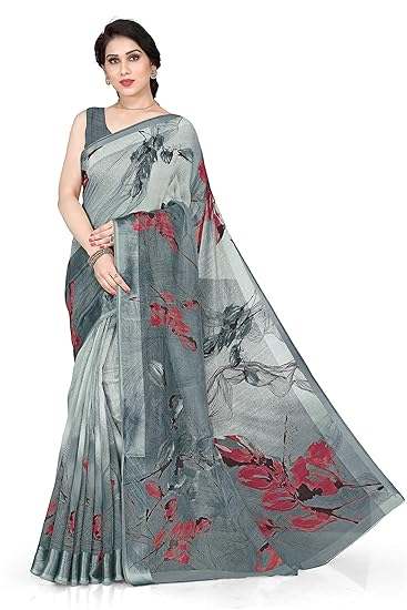SOURBH Womens Woven Poly Cotton Saree With Unstitched Blouse Piece