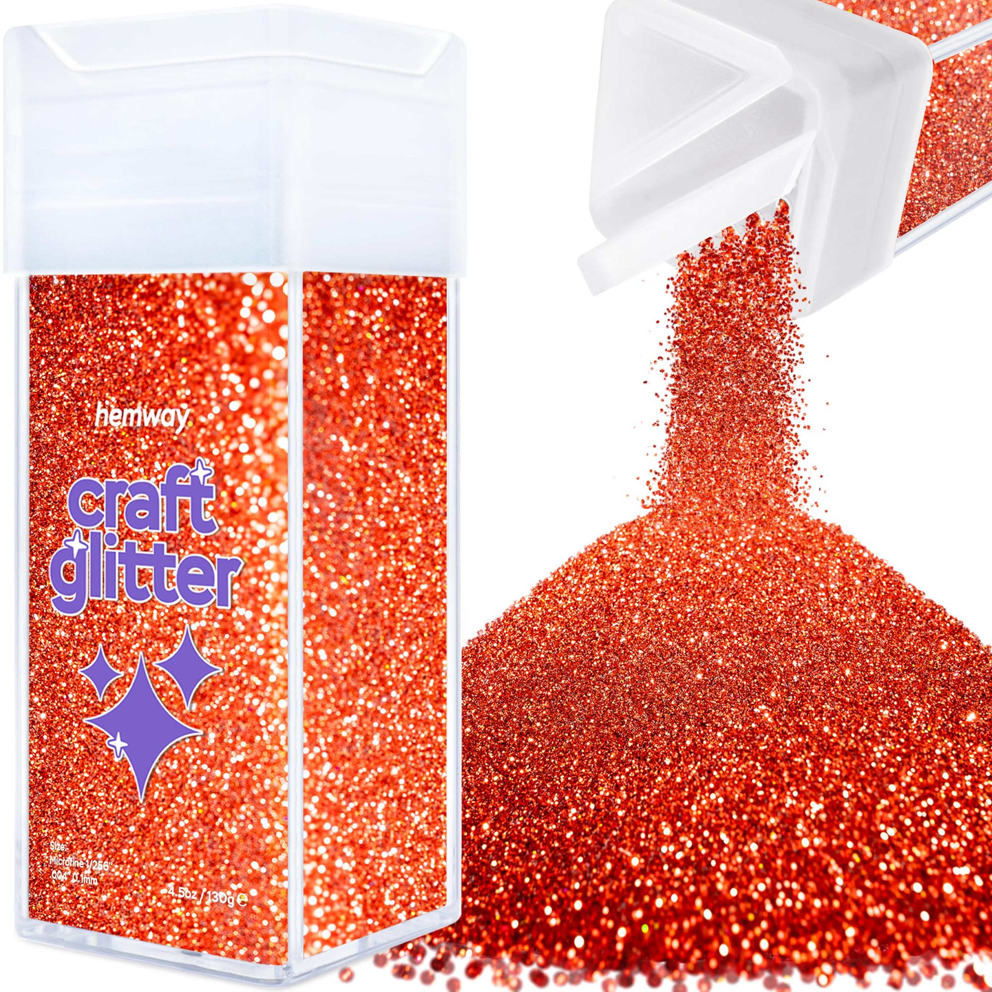 Hemway Glitter Shaker Red Holographic 110g Microfine, Craft Glitter Shaker for Resin & Epoxy Crafts, Christmas Art Supplies, Nail, Body, Face, Eye, Festival, Crafting, Slime, Sparkle