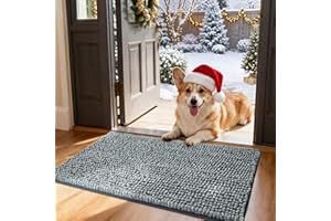 Bedsure Dog Door Mat for Muddy Paws, High-Low Absorbent Chenille Indoor Entrance Mud Dirt Trapper Soak-Stopper, Machine Washable Non-Slip Entryway Rug for Pets, 30"x19" Grey