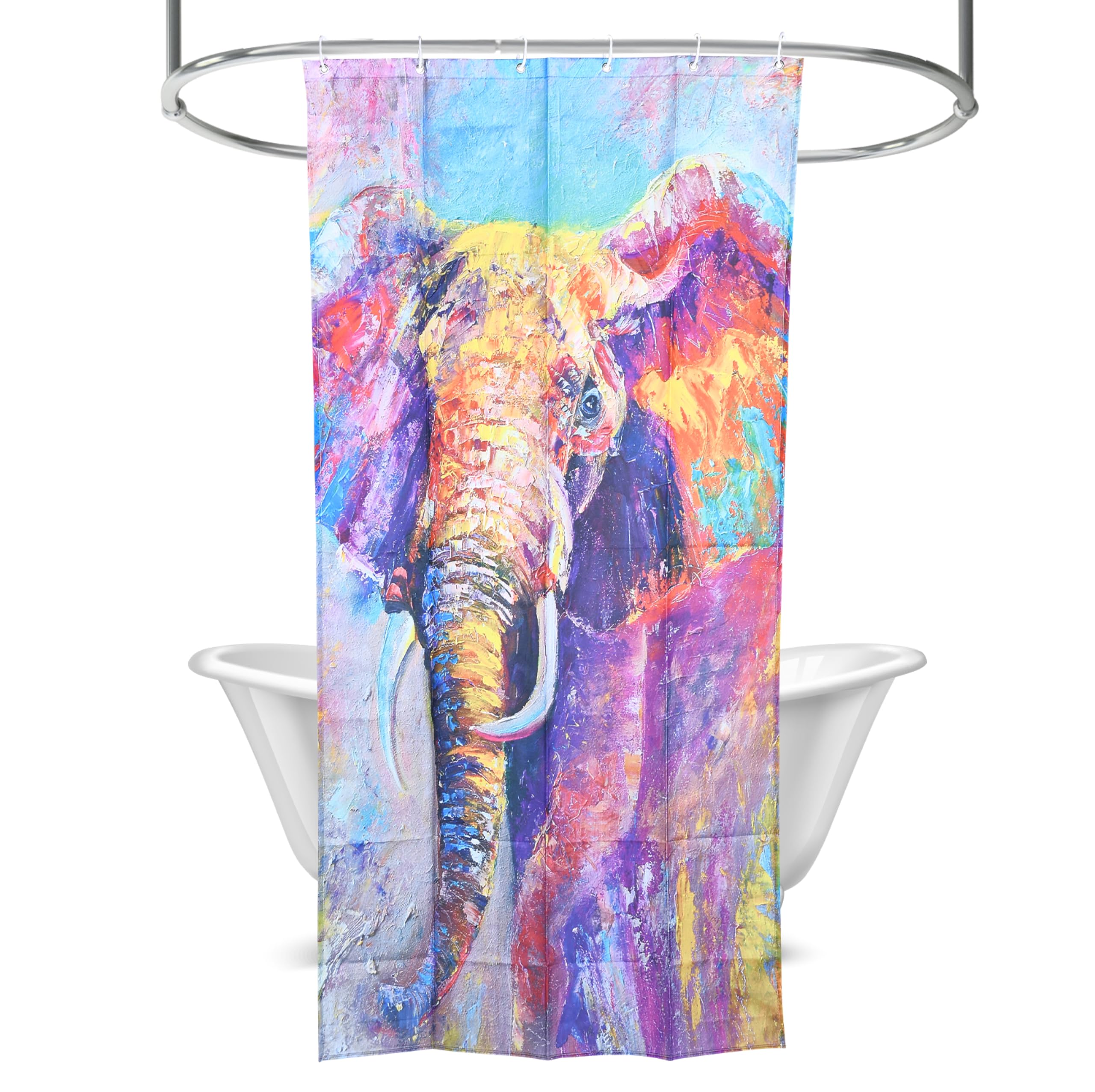 Photo 1 of 2LB Depot Elephant Shower Curtain - Simple and Elegant Long Bath Curtain with 6 Free Plastic Hooks & Top-Header Grommets - Nature-Inspired Abstract Bathroom Decor - 35''Wx 70''H - Elephant Print