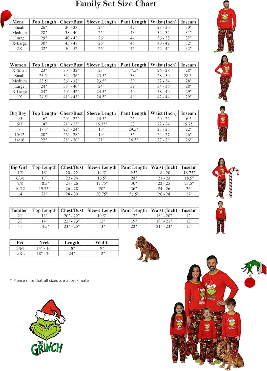 Dr. Seuss Grinch Christmas Pajamas - Matching Family Adult Kids Costume Pajama Sets: Clothing