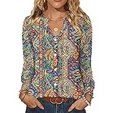 LOMON Button Down Shirt Women Fall Lantern Long Sleeve Blouses Casual Shirts