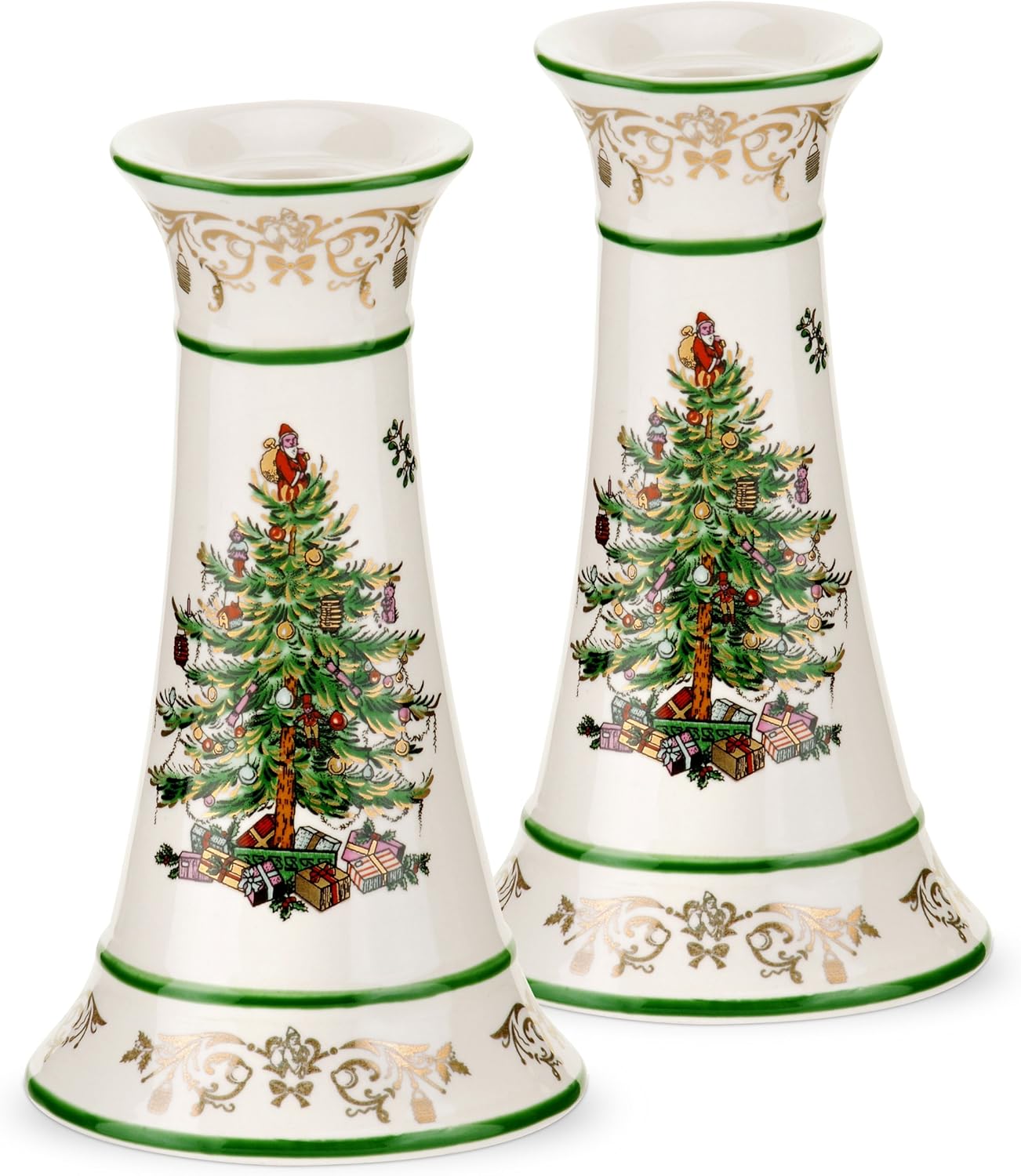Amazon Com Spode Christmas Tree Gold Candlesticks Set Of 2 Home Kitchen