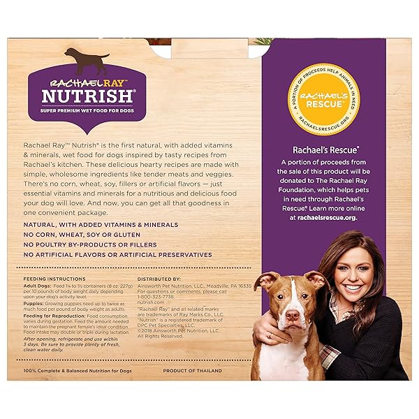 RACHAEL RAY NUTRISH WET DOG FOOD VARIETY PACK HEARTY RECIPES, SIX (6) 8 OZ TUB