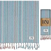 Refinery No. 1 Turkish Beach Towel, Nomad Weave, Oversized Quick Dry Lightweight, Sand Free, Pool and Swim Towel (Ocean Blue Multi-Colored Pattern)