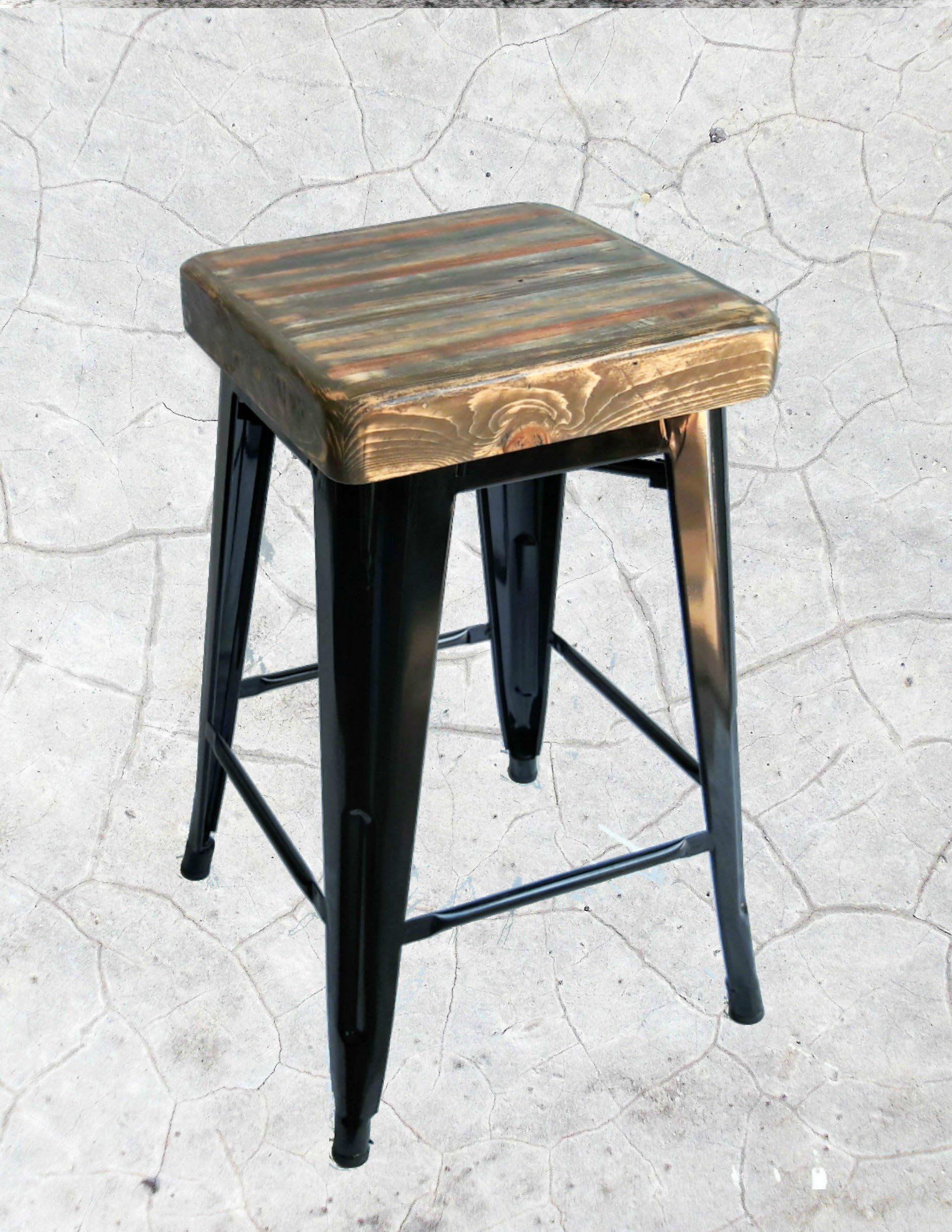 Industrial Counter Height Stool Reclaimed Wood with Black Metal Base