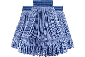 STAR MAKTION (3 Pack) Mop Head Replacement, Mop Heads Commercial,Blue Cotton Looped End String, Wet Industrial Cleaning Vintage Mop Head Replacements Refill, Swinger Loop Mop, for Heavy Duty Rubbermaid Mop Heads