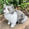 Realistic Faux Fur British Shorthair Blue and White Cat Figurine - Lifelike Stuffed Animal Toy Kitty, Simulation Plush Feline Decor, Home Office Car Ornament, Pet Replica