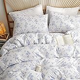 Blue Floral Duvet Cover Queen White Floral Bedding Set 3 Pieces Soft Breathable Spring Botanical Garden Aesthetic Cottagecore Reversible Comforter Cover with Zipper Closure and 2 Pillowcases