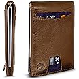 Bryker Hyde RFID Blocking Slim Minimalist ID Inside Front Pocket Wallet, Money Clip, 9 Slots, Leather (Dark Brown w/Pull Out Card Slot)