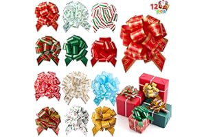 JOYIN 12 PCS Christmas Pull Bows with Ribbon 5” Wide for Gift Wrapping & Gift Tags, Boxing Day Decorations, Holiday Décor Pre