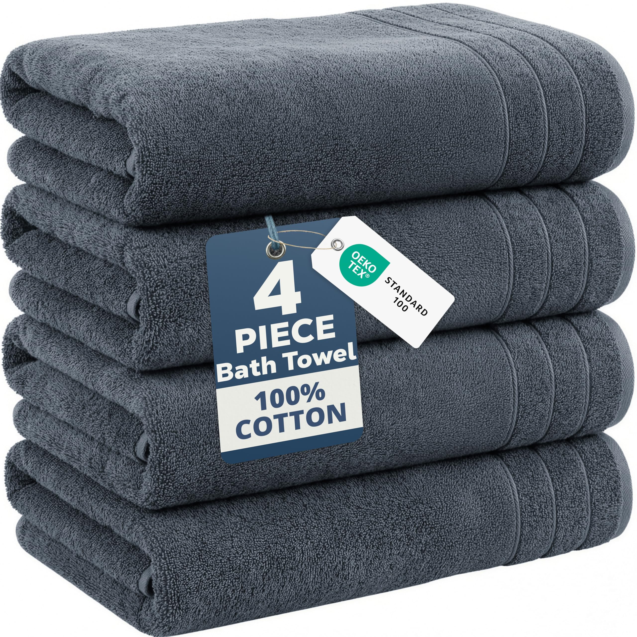 casa platino 100% cotton 4 pack bath towels set (30"x60") - ring spun, large cotton towels for bathroom - quick dry, soft & absorbent bath towel set - remains soft after multiple washes - cool grey