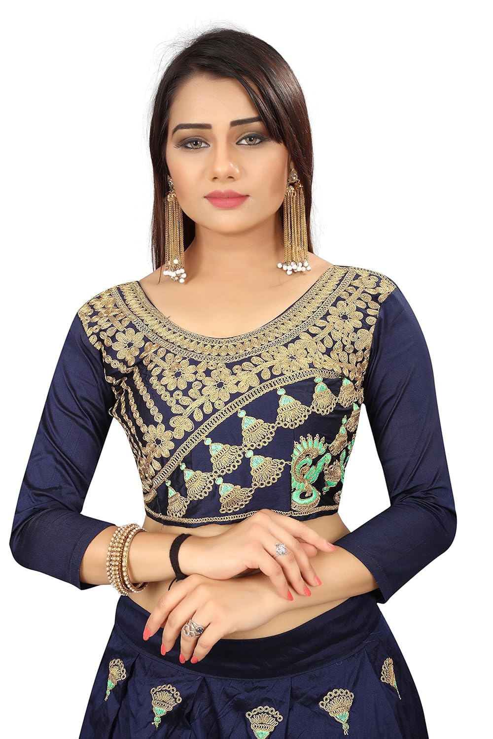 dharmi fashion women's tappeta silk lehenga choli (blue,free size, semi-stitched)