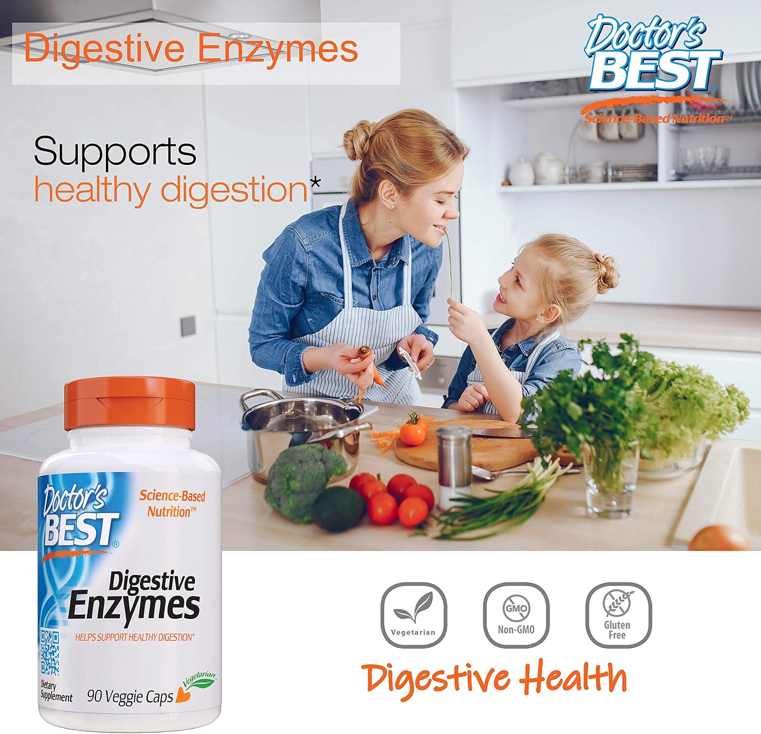 Doctor's Best Digestive Enzymes, Non-GMO, Vegetarian, Gluten Free, 90 Veggie Caps: Health & Personal Care