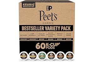 Peet's Coffee, Bestseller's Variety Pack - Major Dickason's, Big Bang, French Roast, Café Domingo, Organic Alma De La Tierra, House Blend 60 Count (6 Boxes of 10 K-Cup Pods)