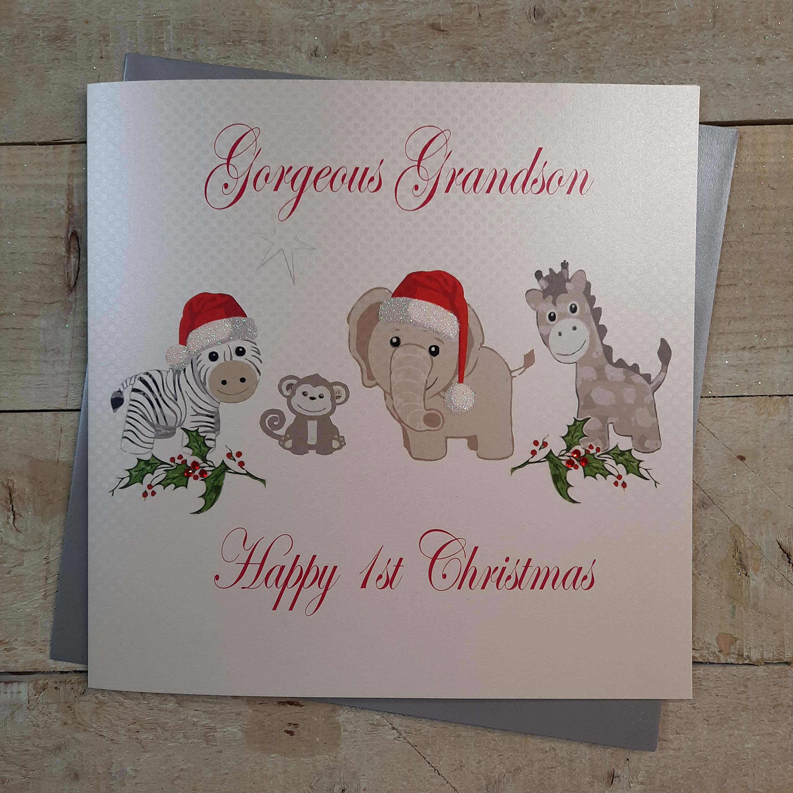 White Cotton Cards Code Xx14-113 Gorgeous Grandson Happy 1st Christmas Handmade Large Christmas Card, Toys