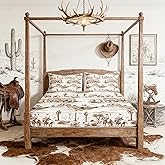 Western Cowboy Fitted Sheet Full Size,Brown Sketch Desert Wild Horse Bedding Set for Kids Boys Men Girls Bedroom Decor Rustic Farmhouse Bed Sheet Wild Animals Deep Pocket Sheet ( No Flat Sheet)